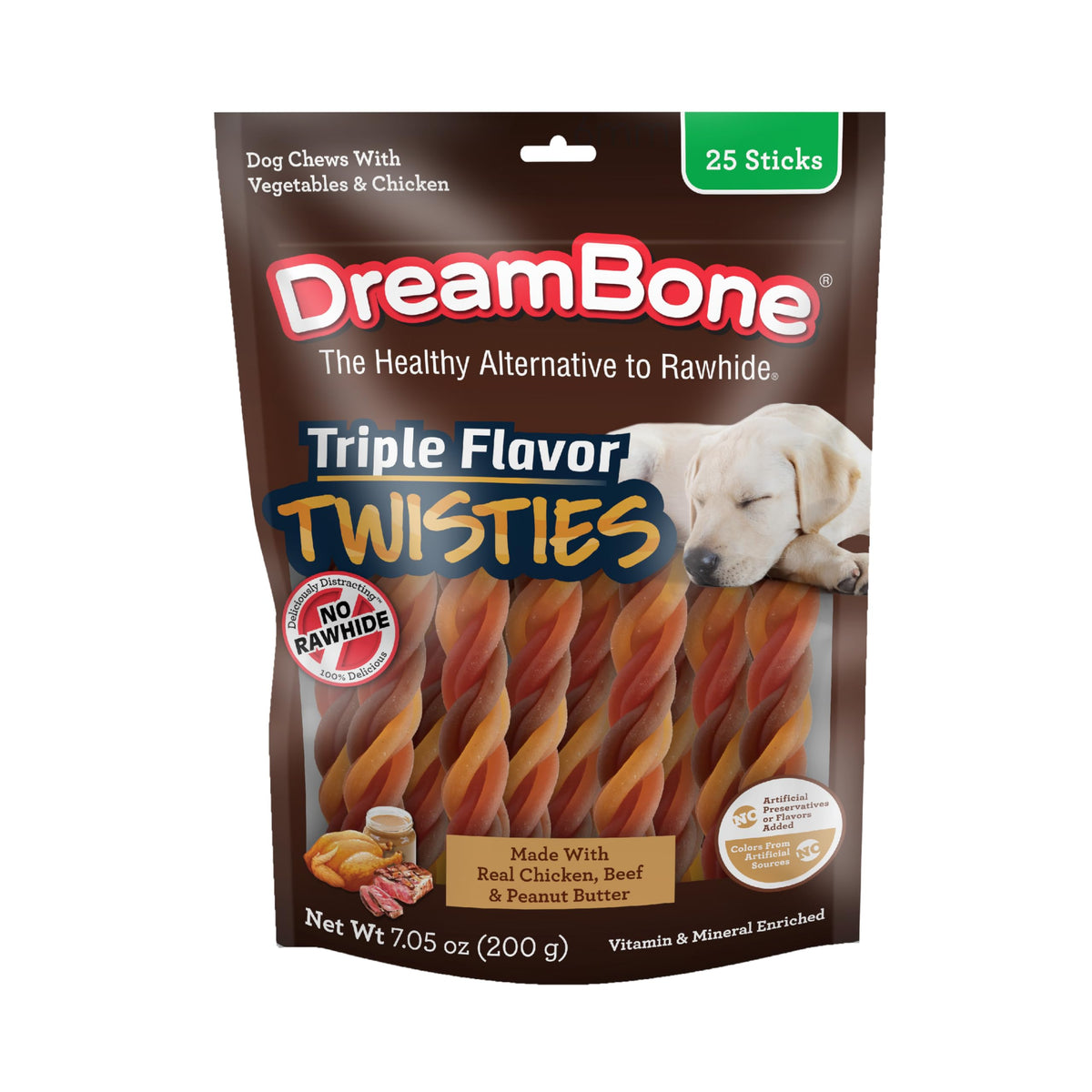 DreamBone Triple Flavor Twisties packshot — rawhide-free dog chews for dogs.