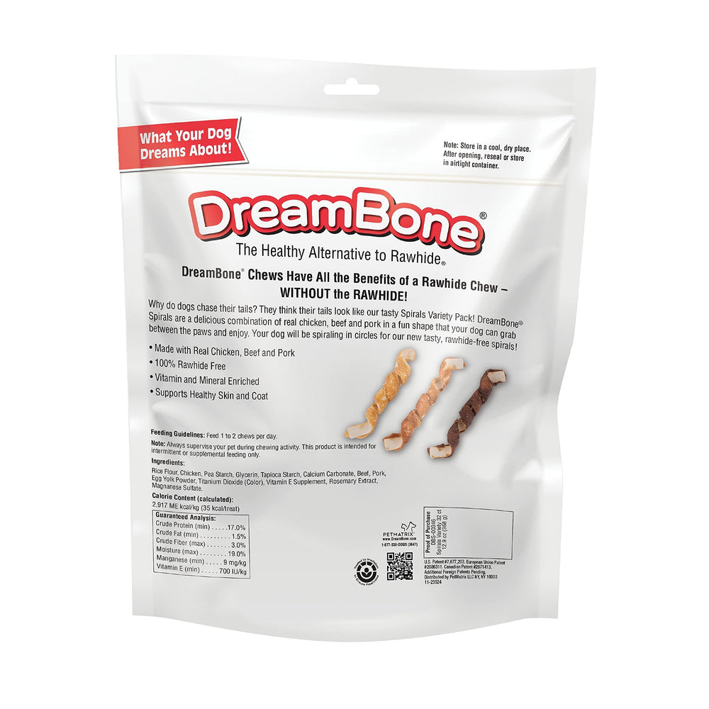 DreamBone Spirals pork flavor chew, satisfying chewing instinct.
