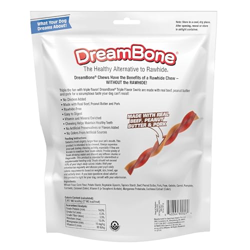 DreamBone Triple Flavor Swirlz close-up of beef, peanut butter, pork chews