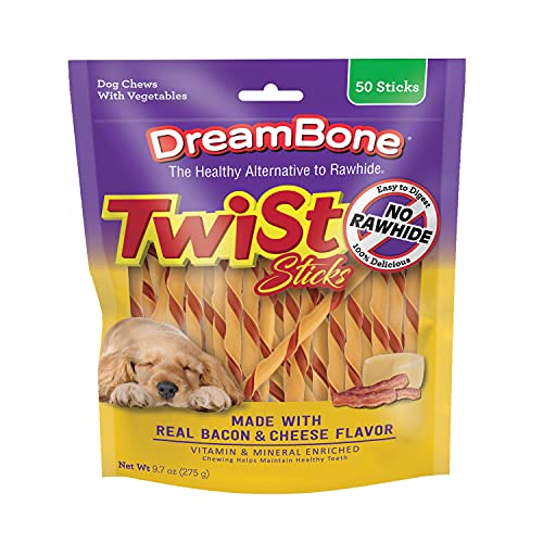DreamBone Twist Sticks ingredients show chicken, vegetables, and wholesome components.