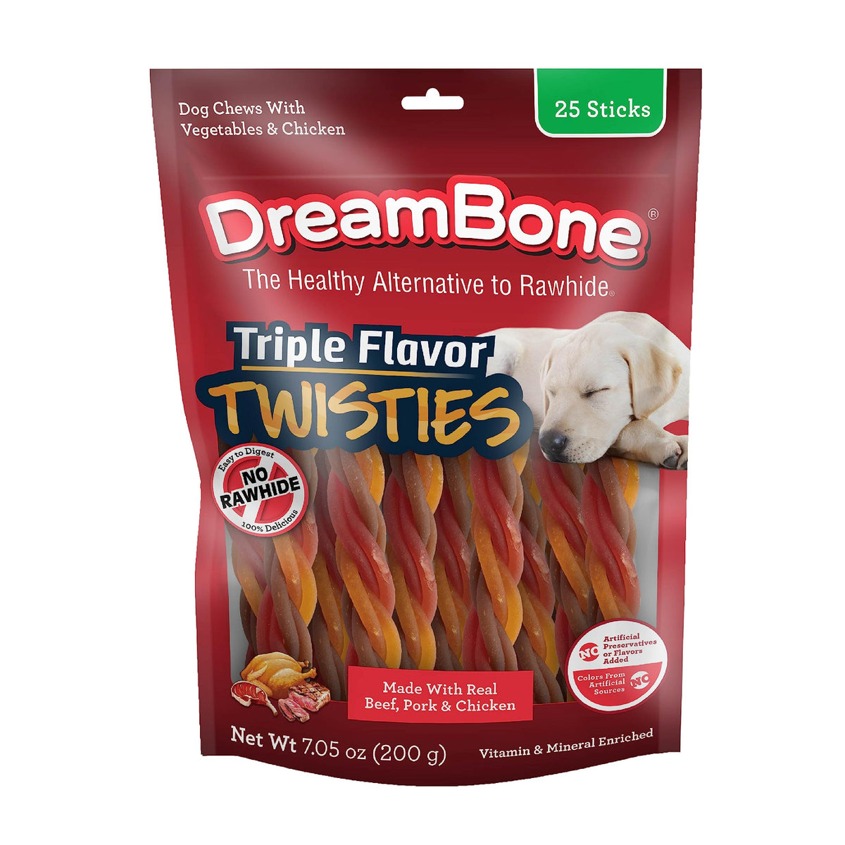 DreamBone Twisties rawhide-free chew, a tasty alternative for dogs.