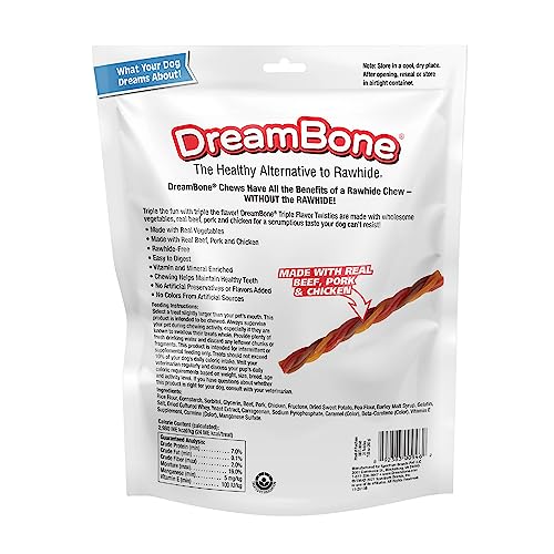 DreamBone Twisties real beef-pork-chicken flavor dogs love.