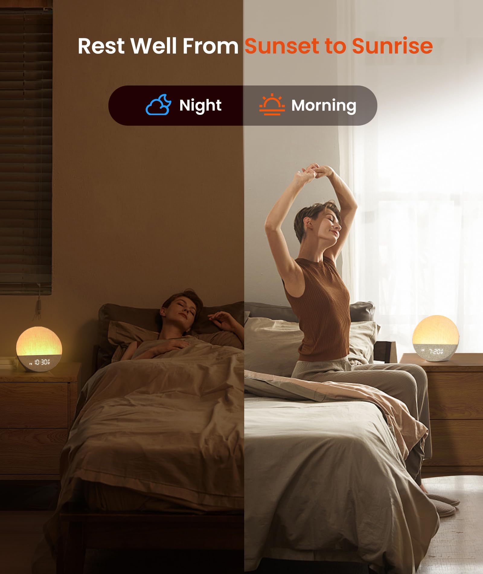 Dreamegg Sunrise 1 compact, travel-friendly design fits nightstands.