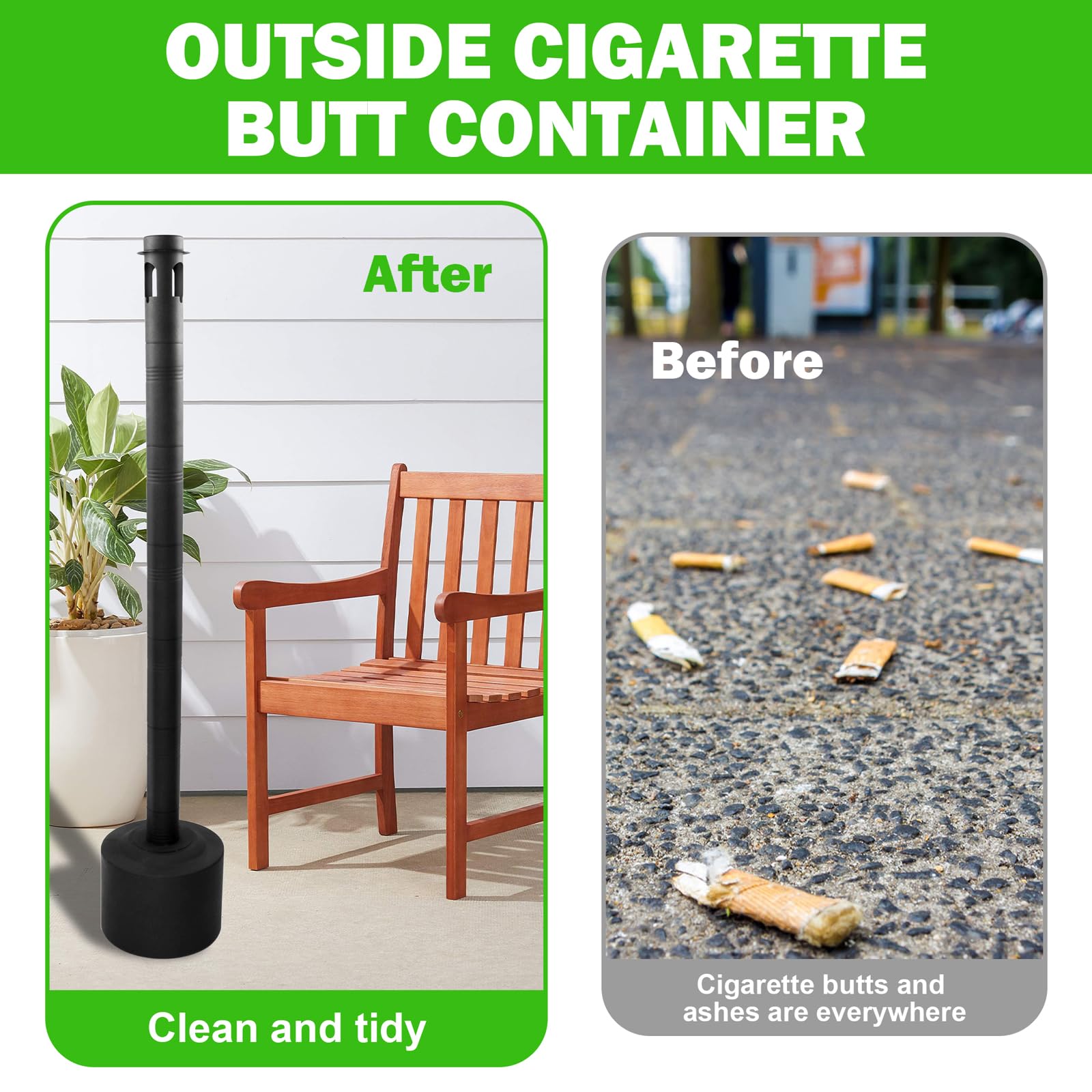 Dreamillo outdoor ashtray on patio illustrating simple butt disposal.