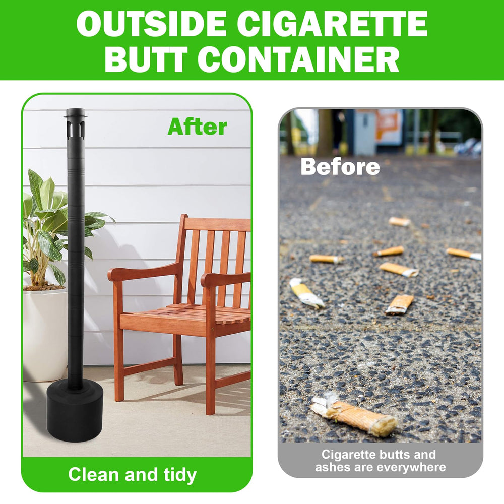 Dreamillo outdoor ashtray on patio illustrating simple butt disposal.
