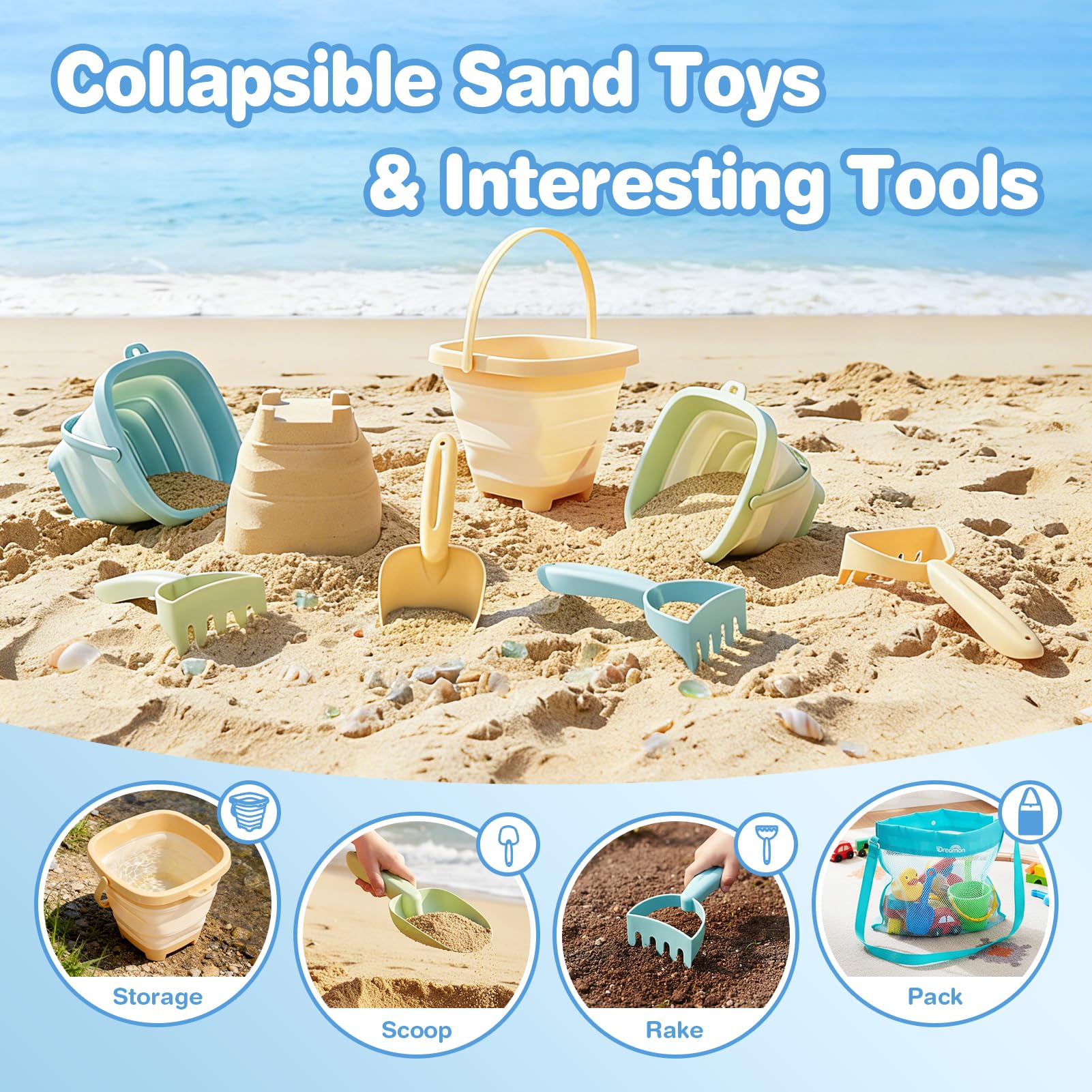Dreamon 2L collapsible buckets ideal for carrying sand and water