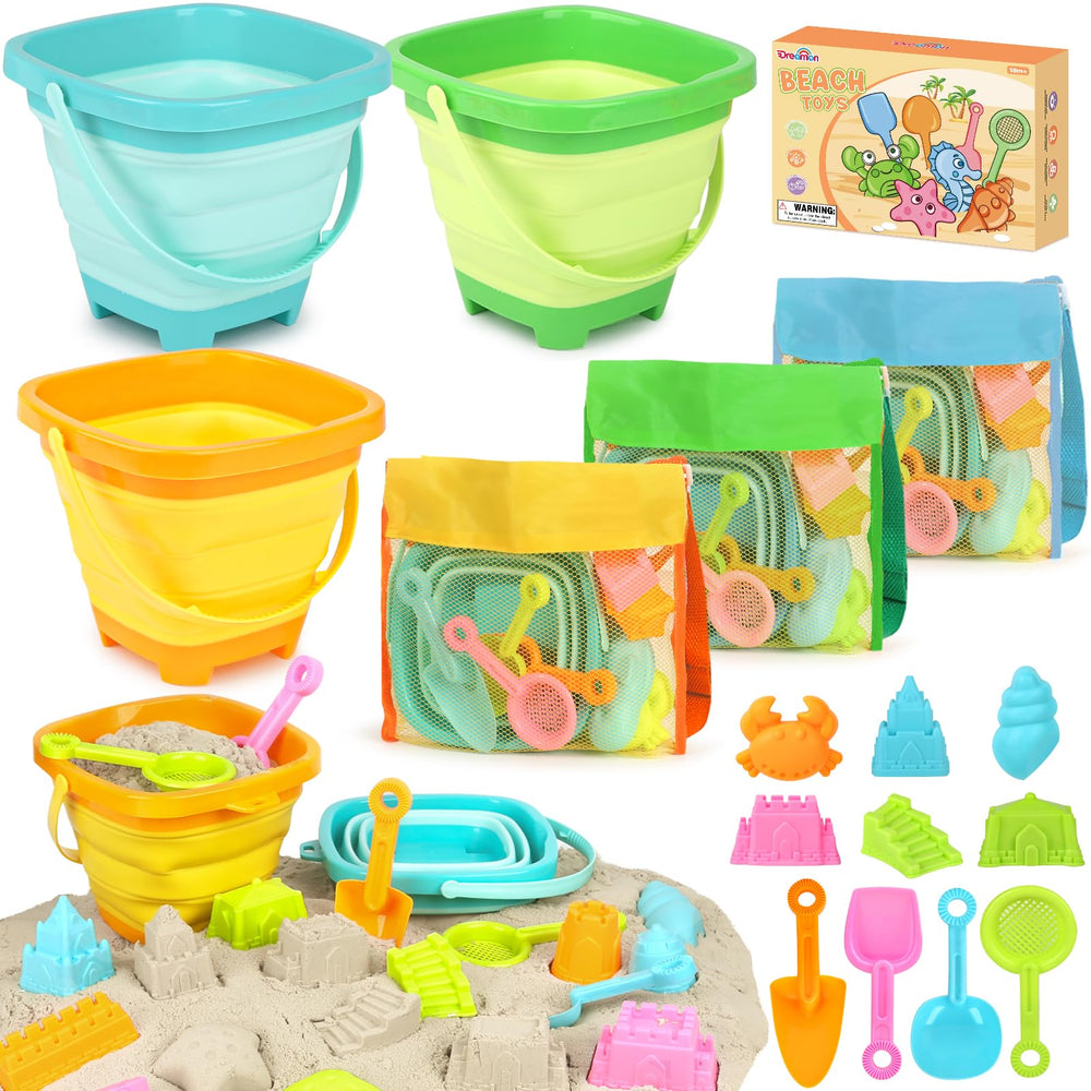 Dreamon collapsible buckets for easy packing and quick cleanup at the beach.