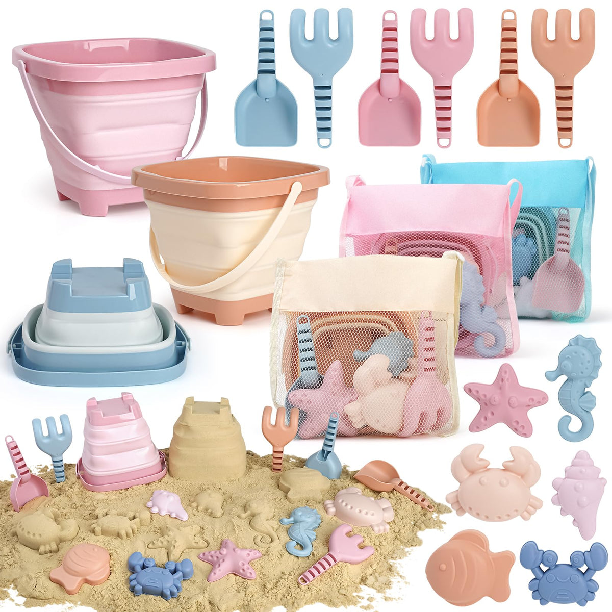 Dreamon collapsible beach buckets for quick setup and storage on beach days.