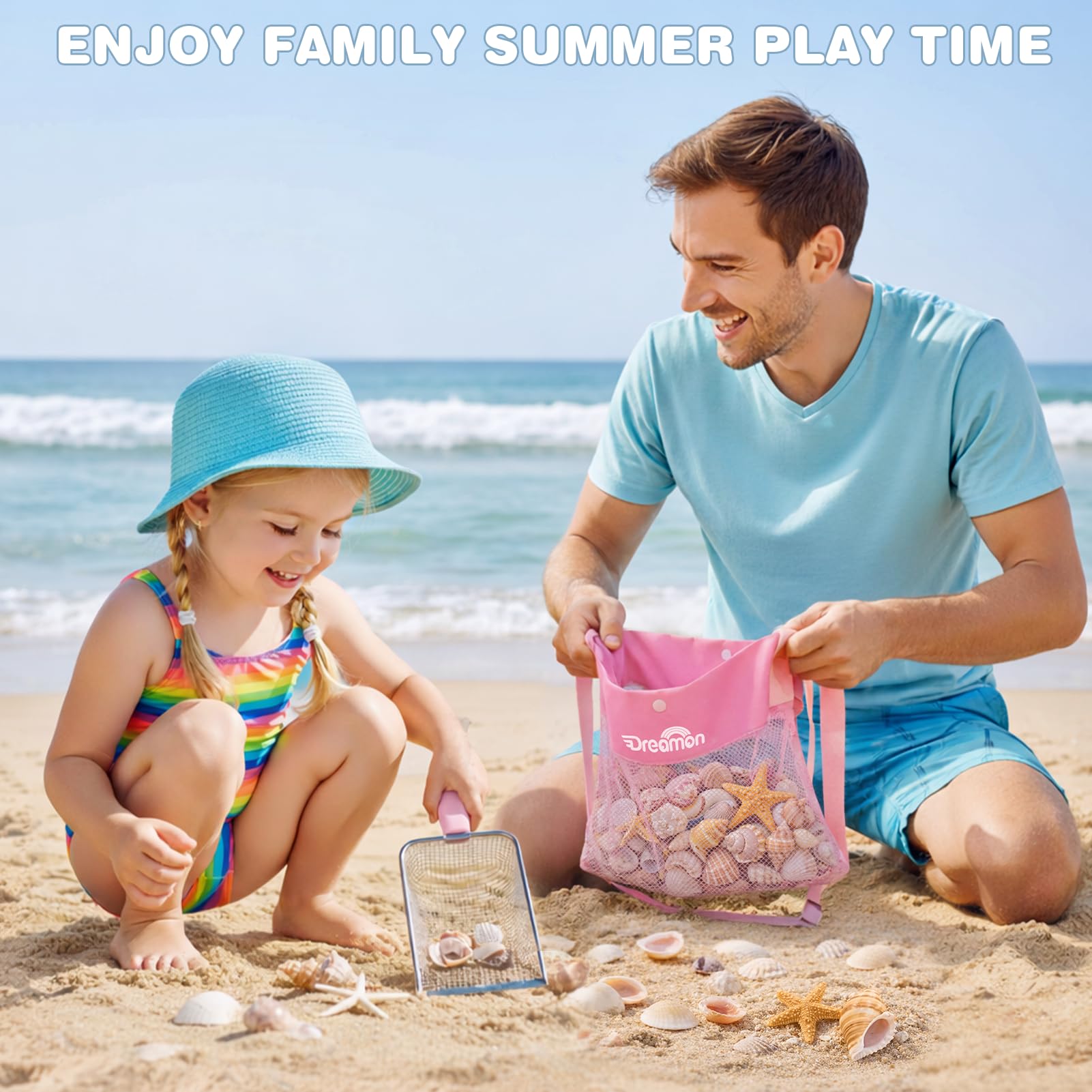 Dreamon sand shovels and rakes enable quick beach digging and tidy cleanup.