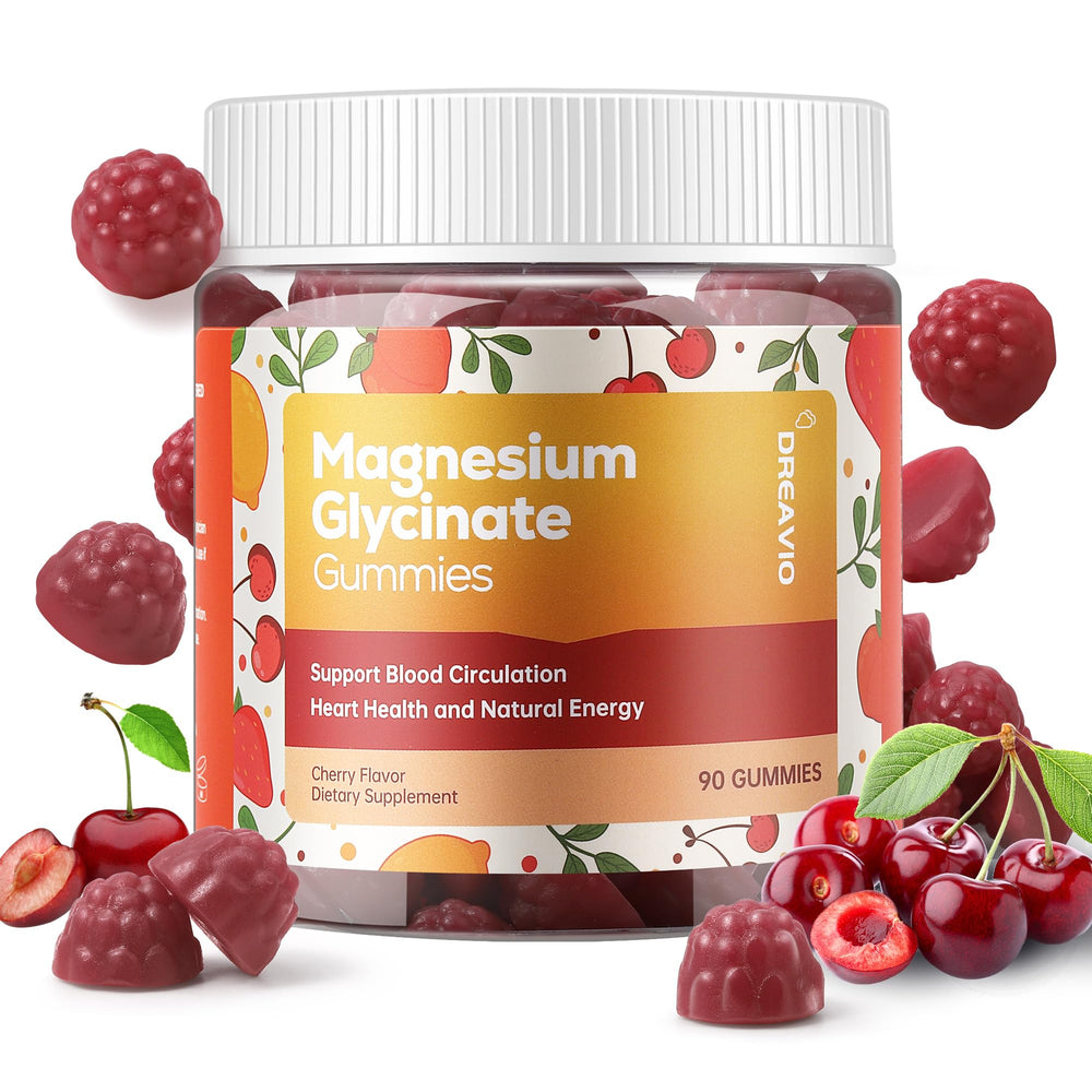 DREAVIO Magnesium Glycinate Gummies front label in cherry flavor for daily calm