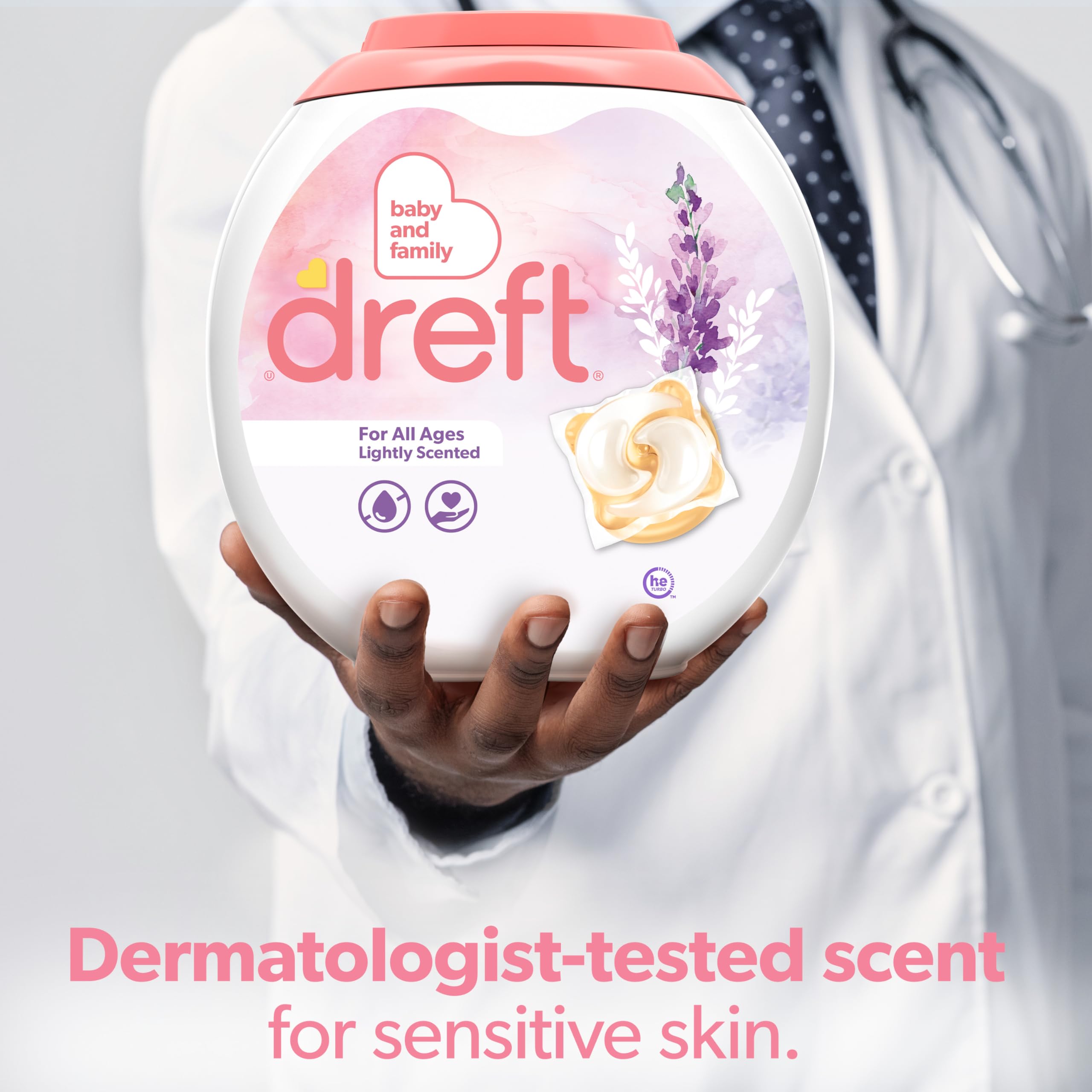 Dreft 52% cleaning power icon hints tougher stains handled