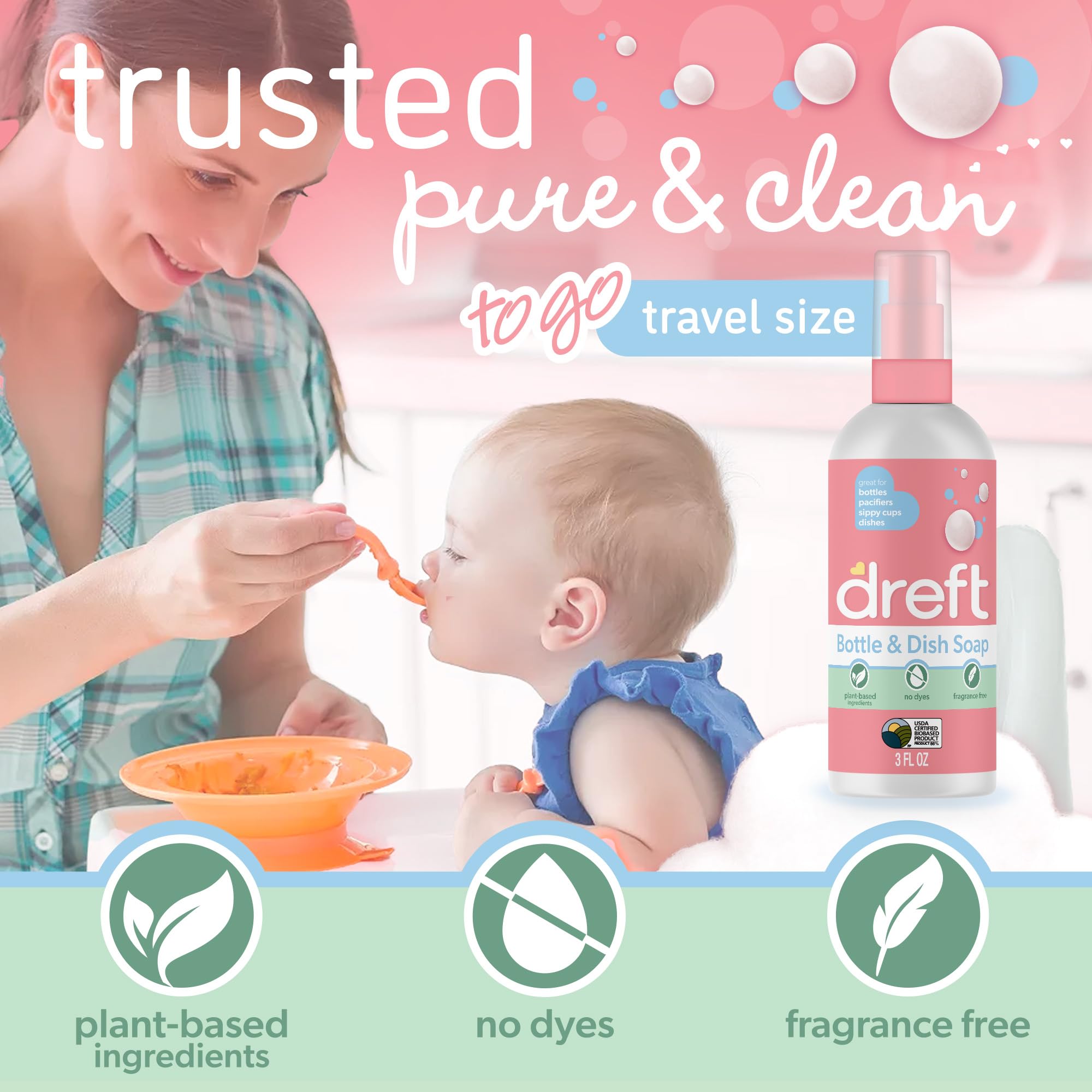Dreft Bottle and Dish Soap pack of 2 ready for multiple baby-item washes.