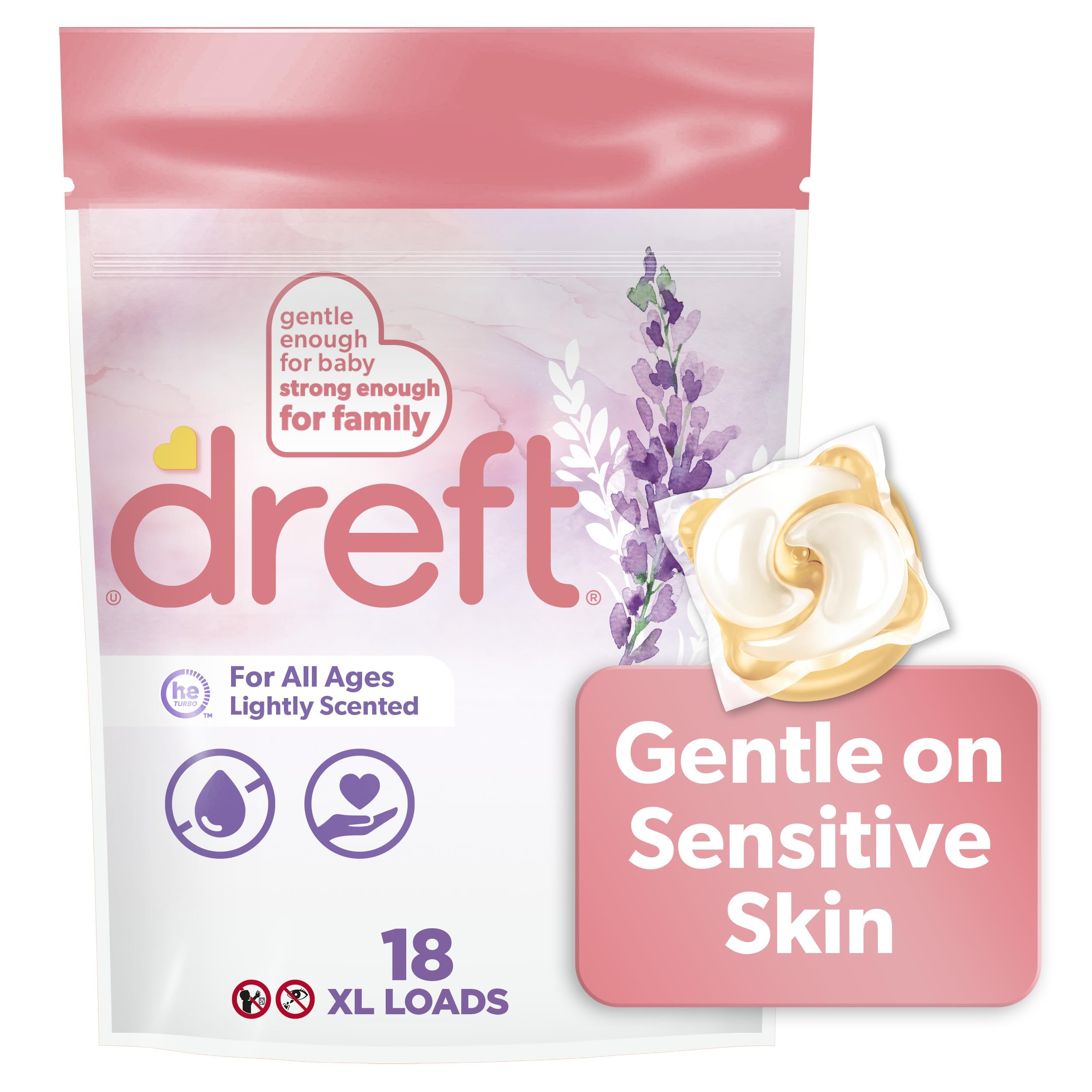Dreft Laundry Pacs bottle pour for easy dosing and gentle care