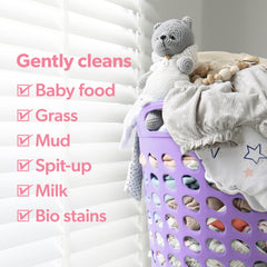 Dreft pods demonstrate strong cleaning power for baby clothes.
