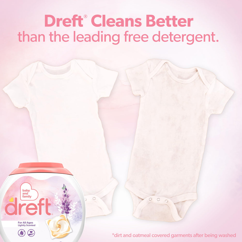 Dreft lavender packaging box on shelf; compact and user-friendly.