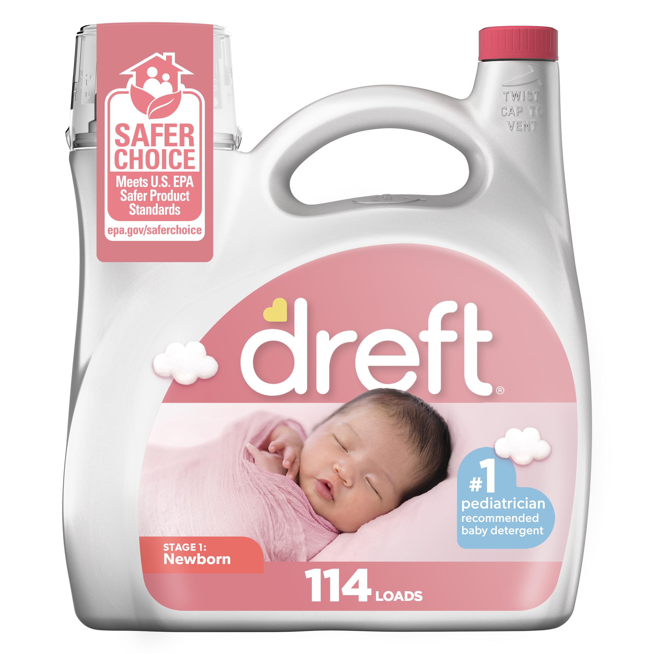 Dreft Stage 1 newborn bottle demonstrates gentle baby laundry care.