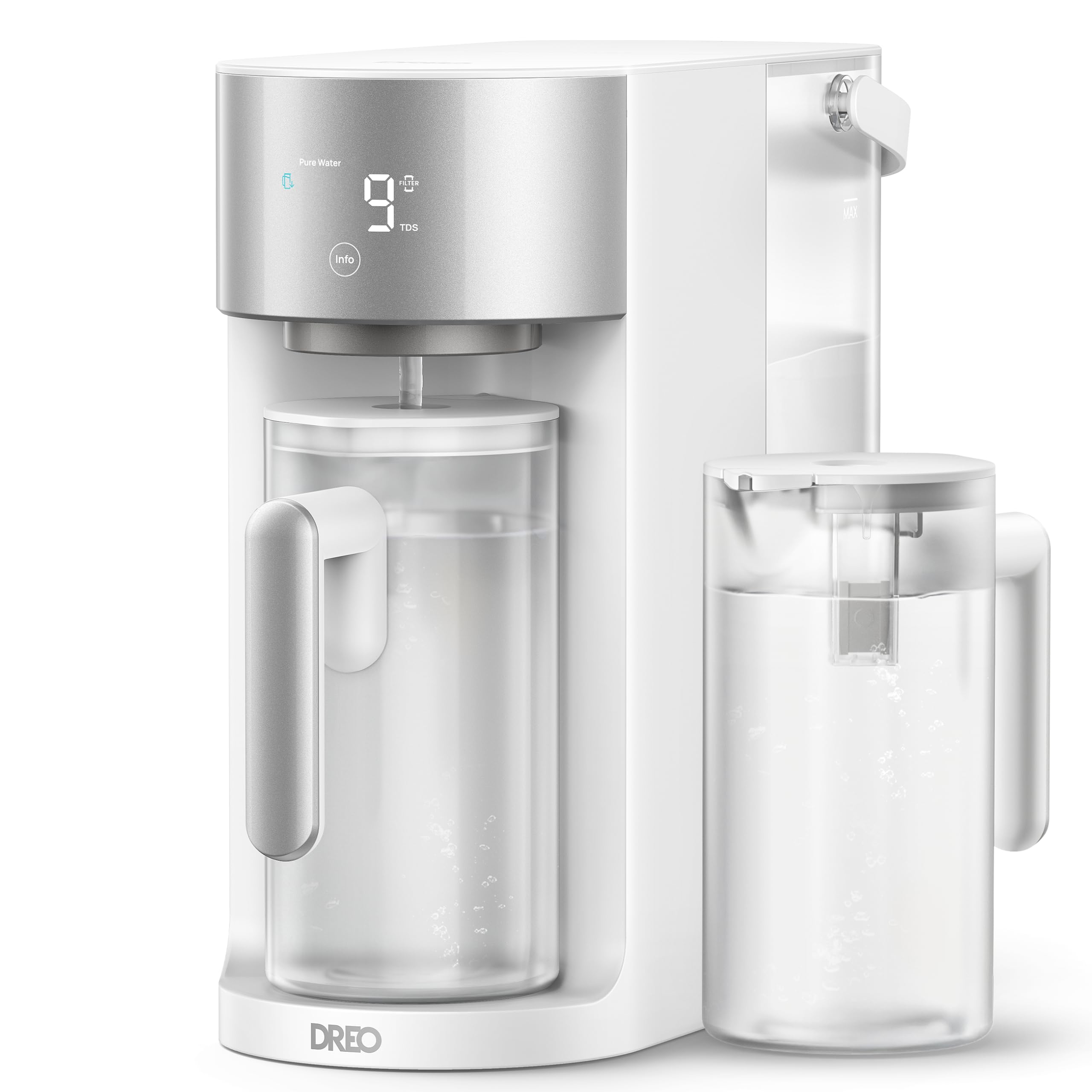 DREO countertop RO filter front view, compact design fits small kitchens.