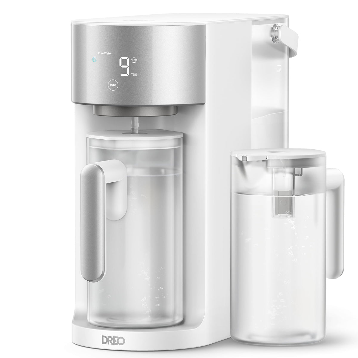 DREO countertop RO filter front view, compact design fits small kitchens.