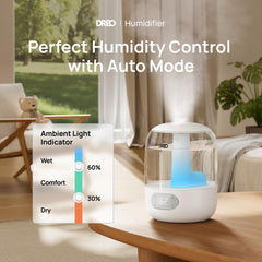 Dreo humidifier with 360° nozzle delivering even mist