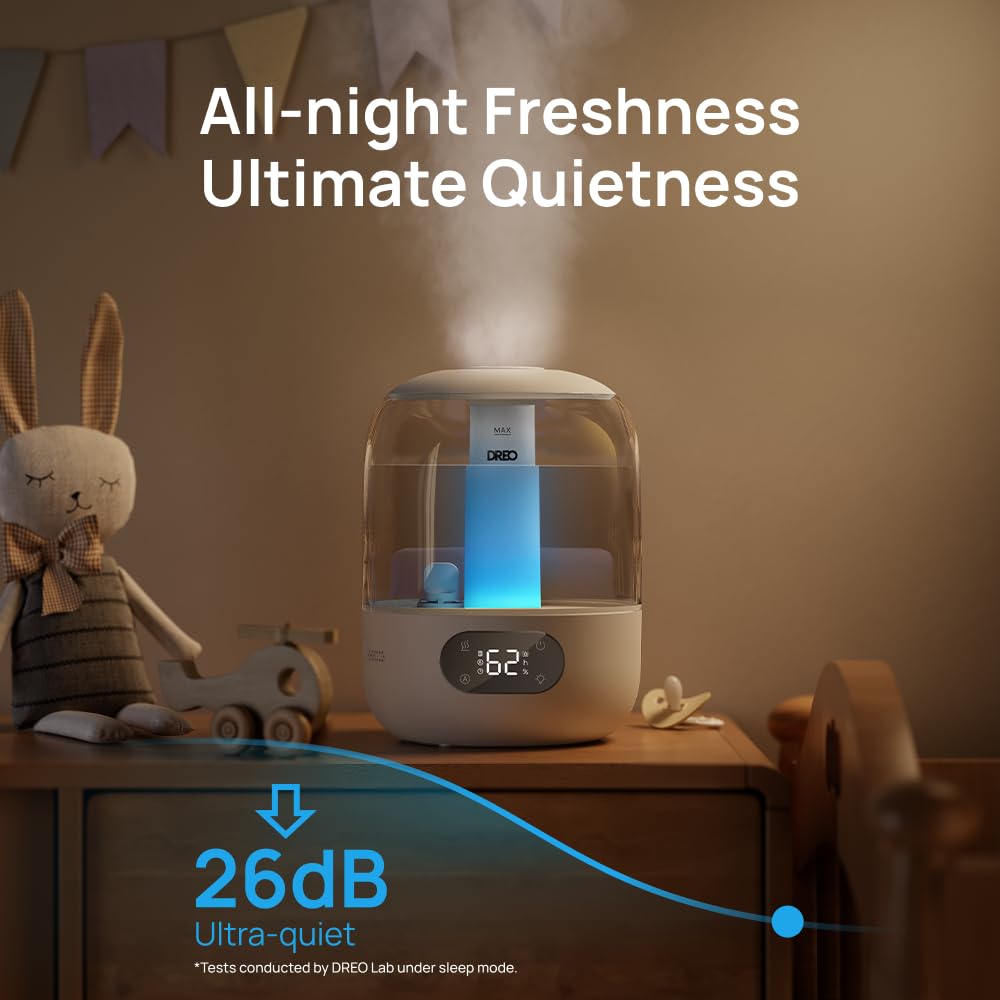 Dreo ultrasonic humidifier producing fine mist without dampness