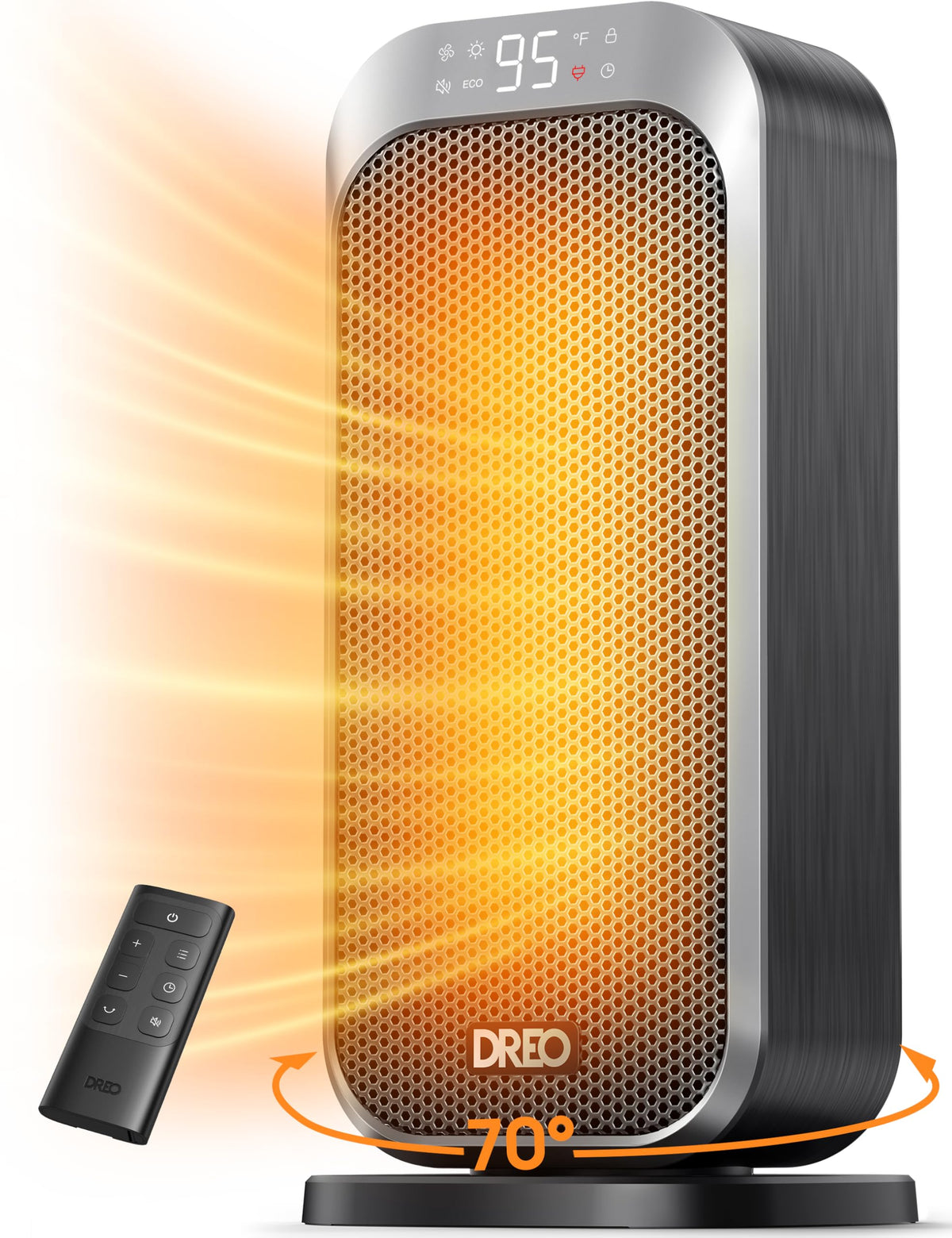 DREO quiet space heater with remote control for easy warming