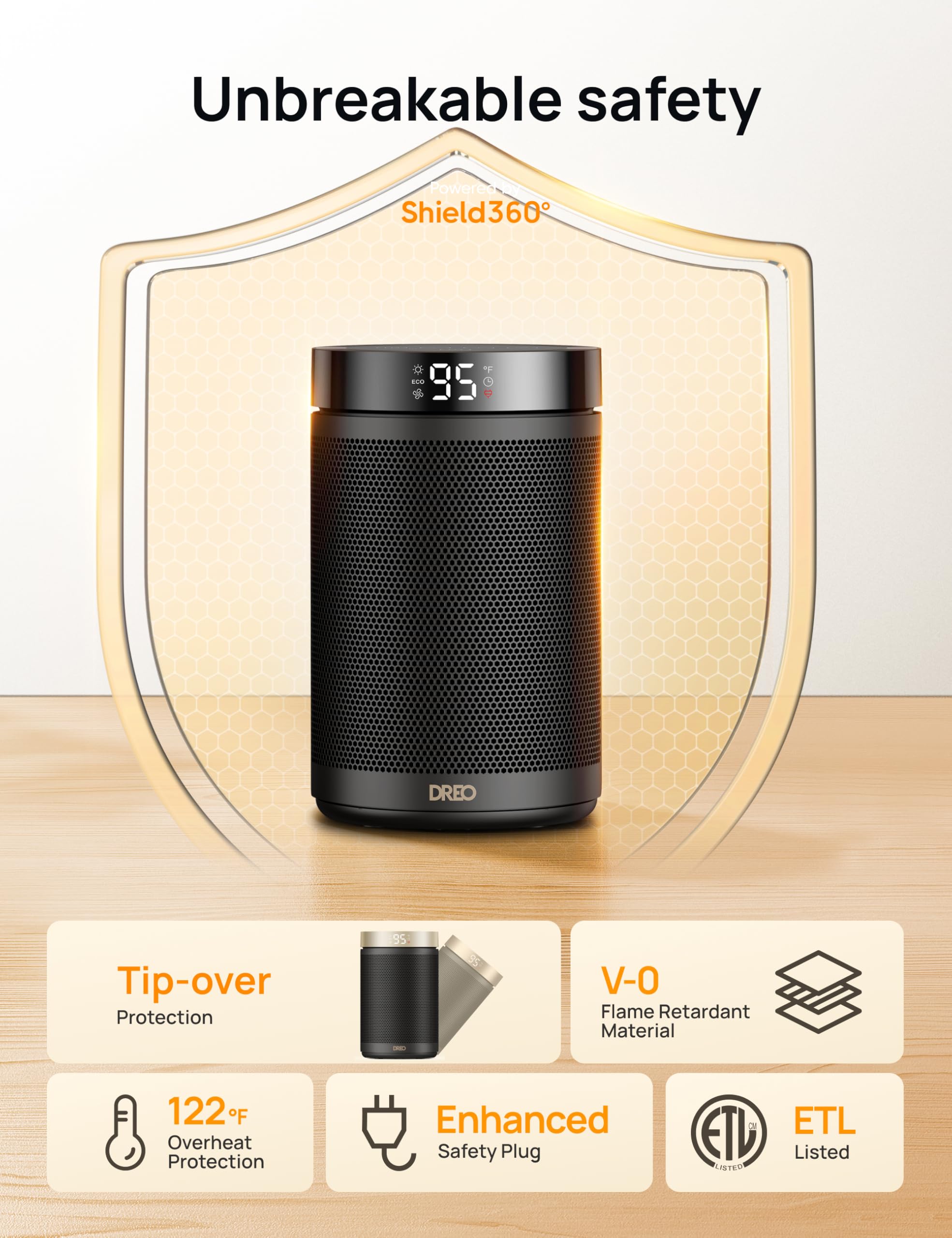 DREO space heater easy carry handle for portable use between rooms