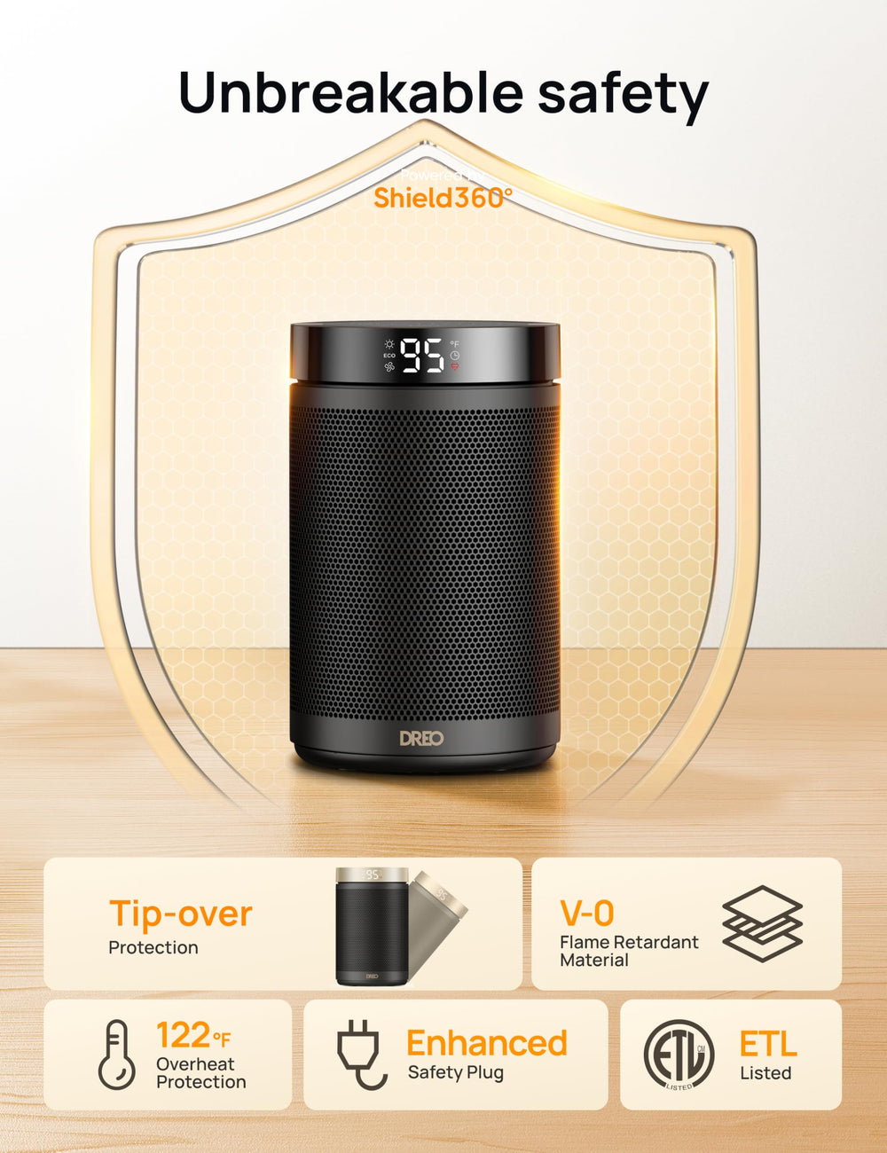 DREO space heater easy carry handle for portable use between rooms