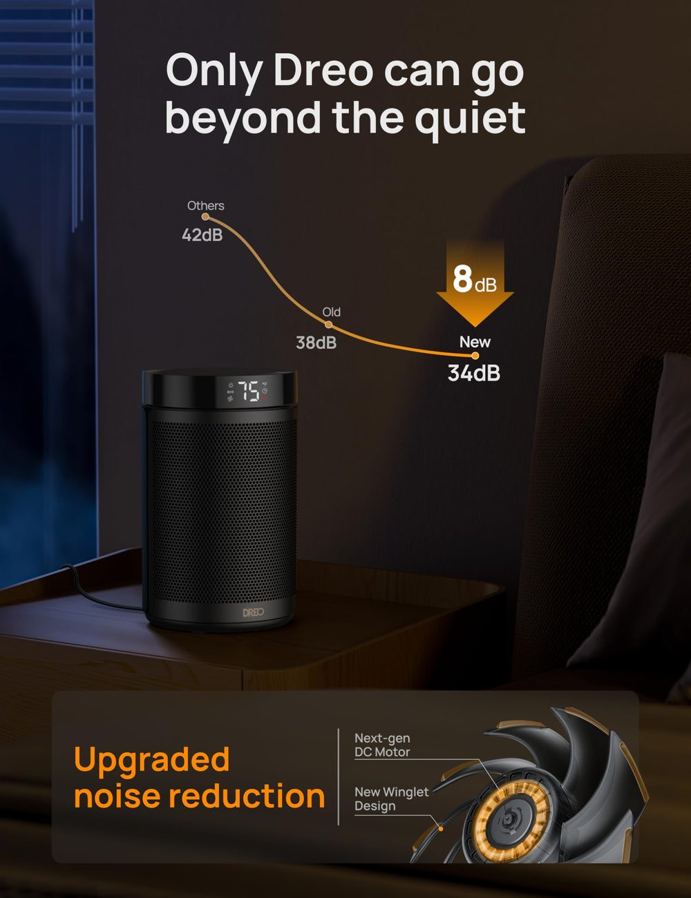 DREO space heater energy-saving ECO mode for efficient warmth