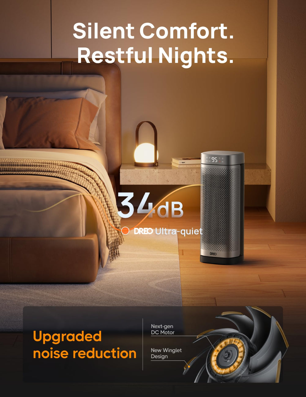 DREO PTC ceramic heating for efficient fast heat.