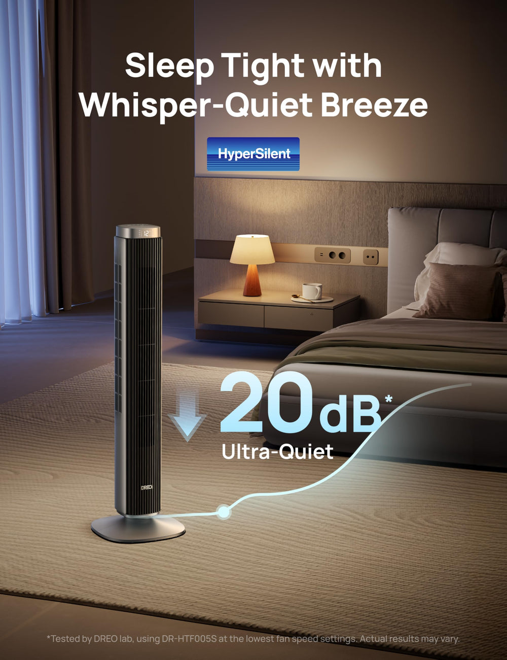 DREO Tower Fan control panel with settings and modes