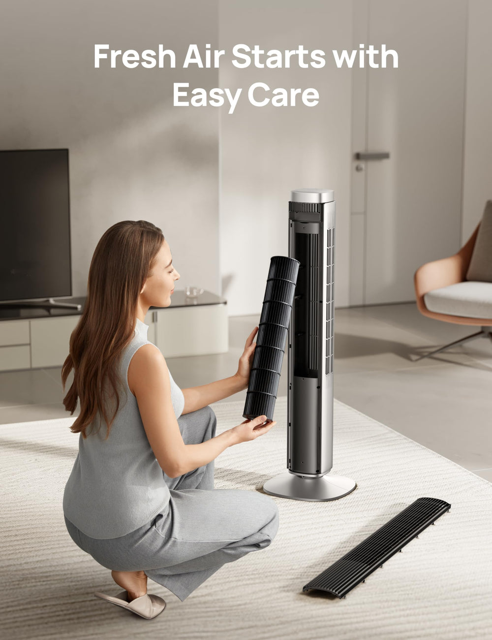 DREO Tower Fan DC motor with 40-foot airflow for powerful cooling