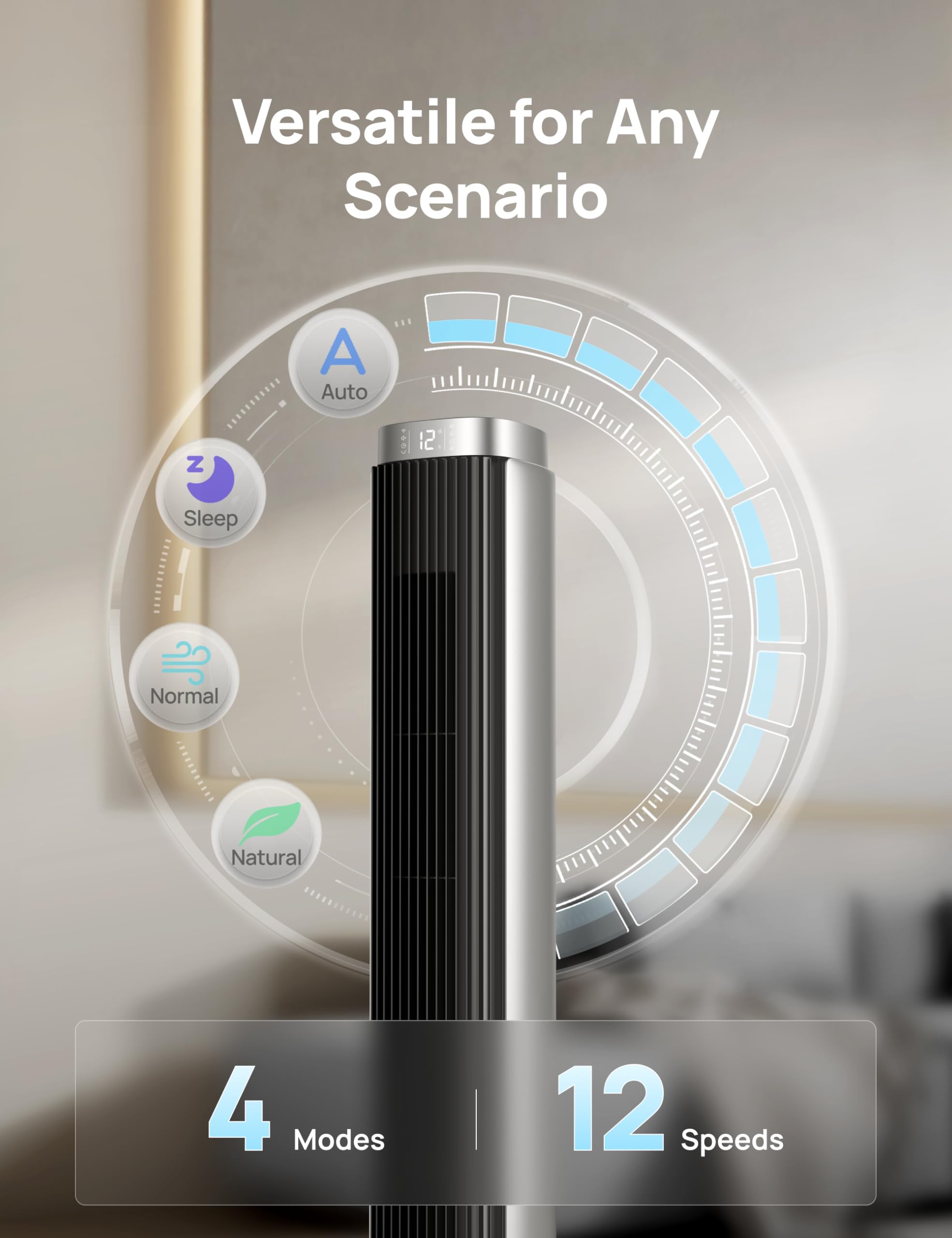 DREO Tower Fan remote and smart control for convenient operation