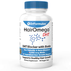 DrFormulas HairOmega DHT Blocker bottle for daily hair health.