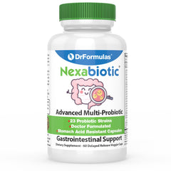DrFormulas Nexabiotic bottle front showing product name and count for daily gut balance