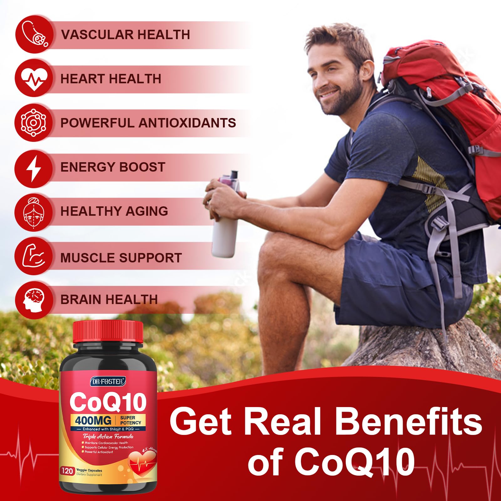 DRFOSTER CoQ10 Vitamin E antioxidant fusion label showcasing protective antioxidant blend.