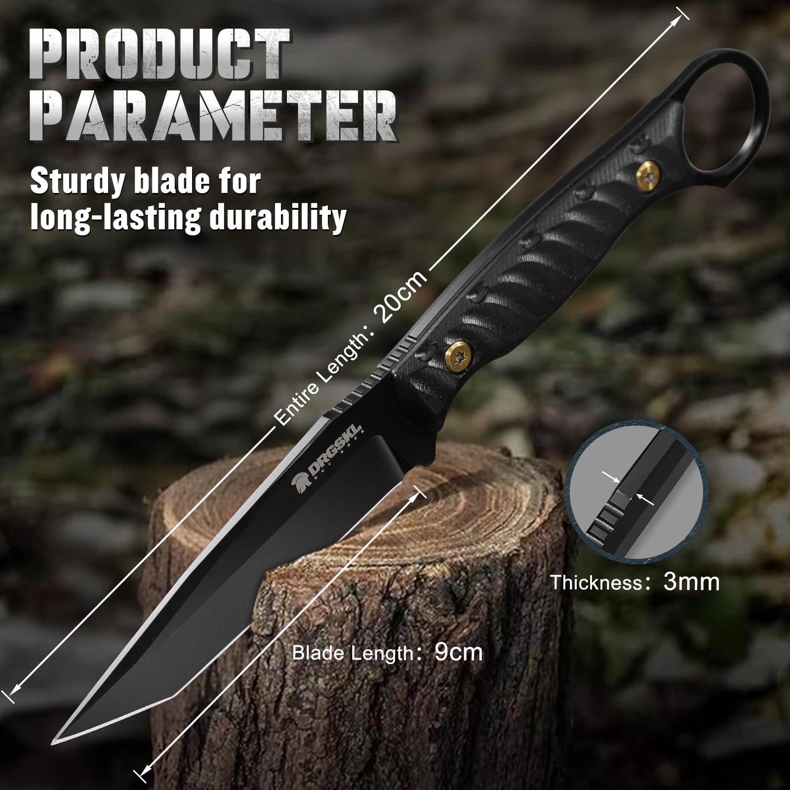 DRGSKL Tanto knife outdoor-ready design supports bushcraft and camping tasks.