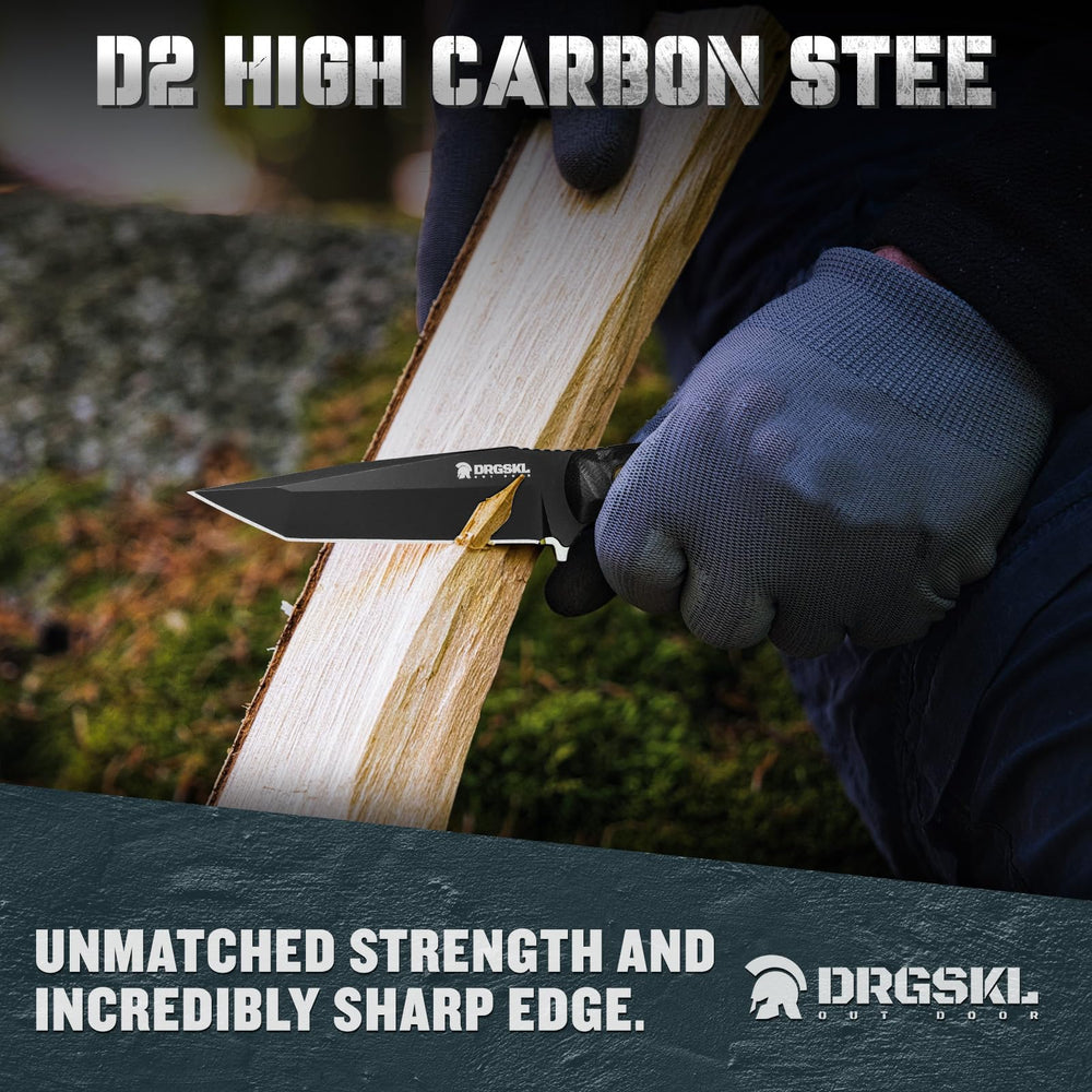 DRGSKL Tanto knife full tang D2 steel offers lasting strength for rugged tasks.