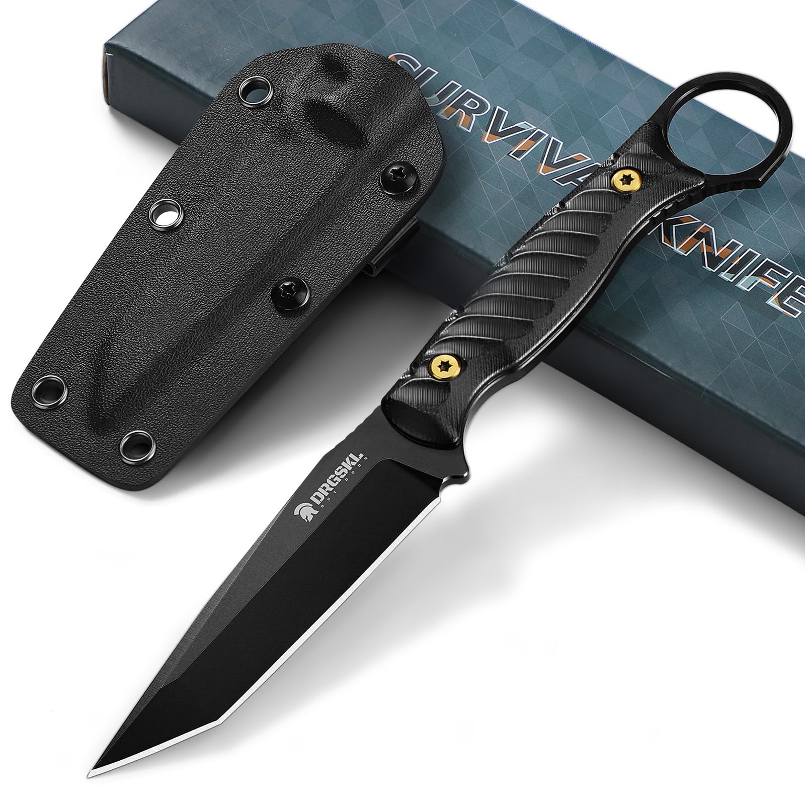 DRGSKL Tanto knife with geometric blade enhances piercing and cutting precision.