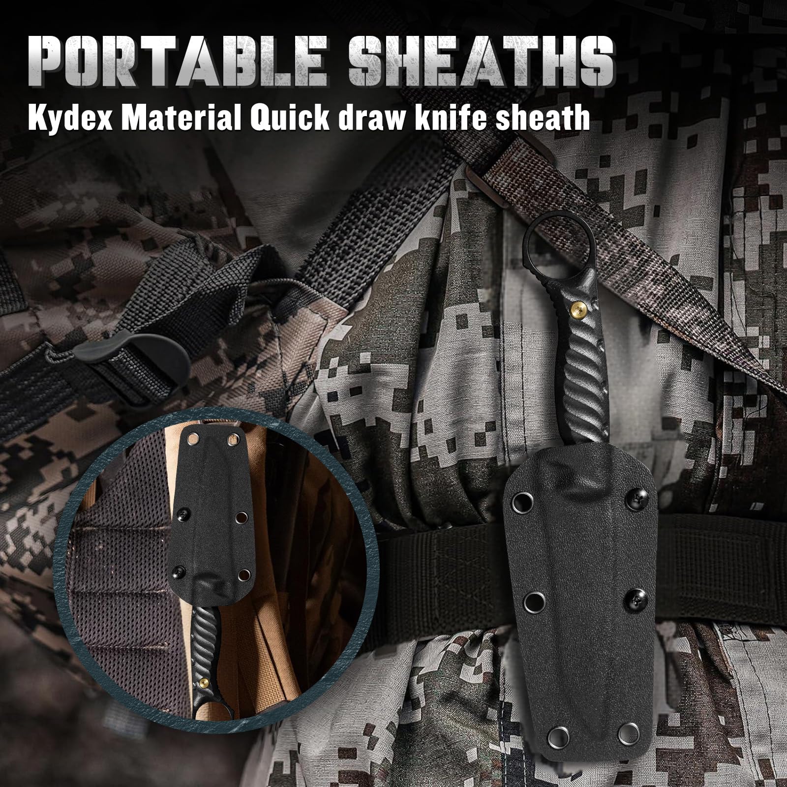 DRGSKL Tanto knife nylon sheath enables quick-draw access and secure carry.