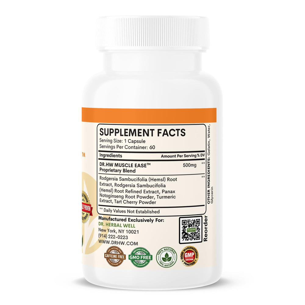 Capsules close-up showing convenient daily support from Muscle Ease.