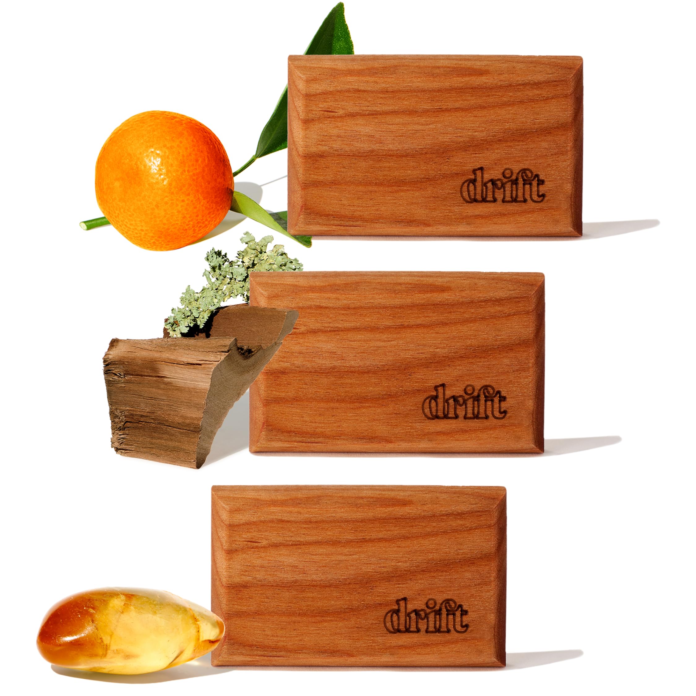 Drift car air freshener close-up wood block with premium scent.