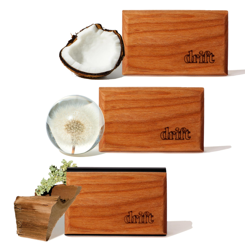 Drift starter kit wood block on visor clip for steady car fragrance.