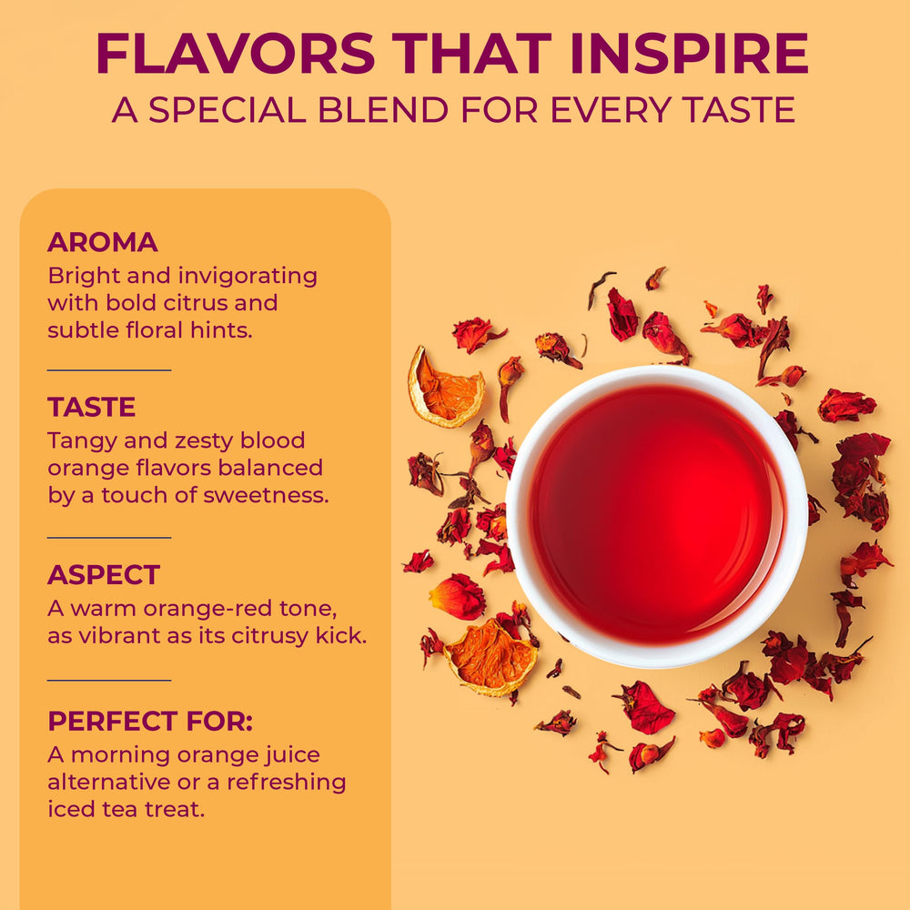 Loose leaf pieces expand in Katy's Blood Orange tea for richer aroma