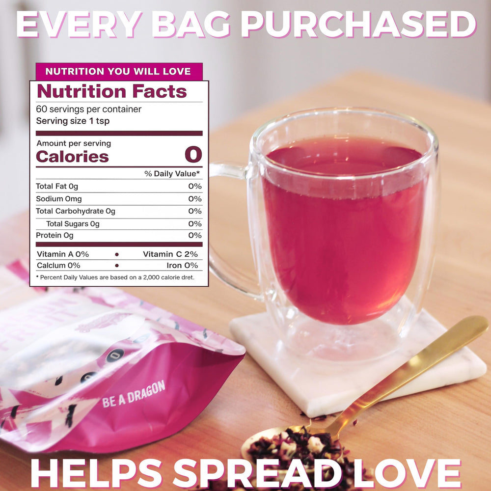 Drink Katy's Dragonfruit ingredients closeup showing real fruit pieces and hibiscus.