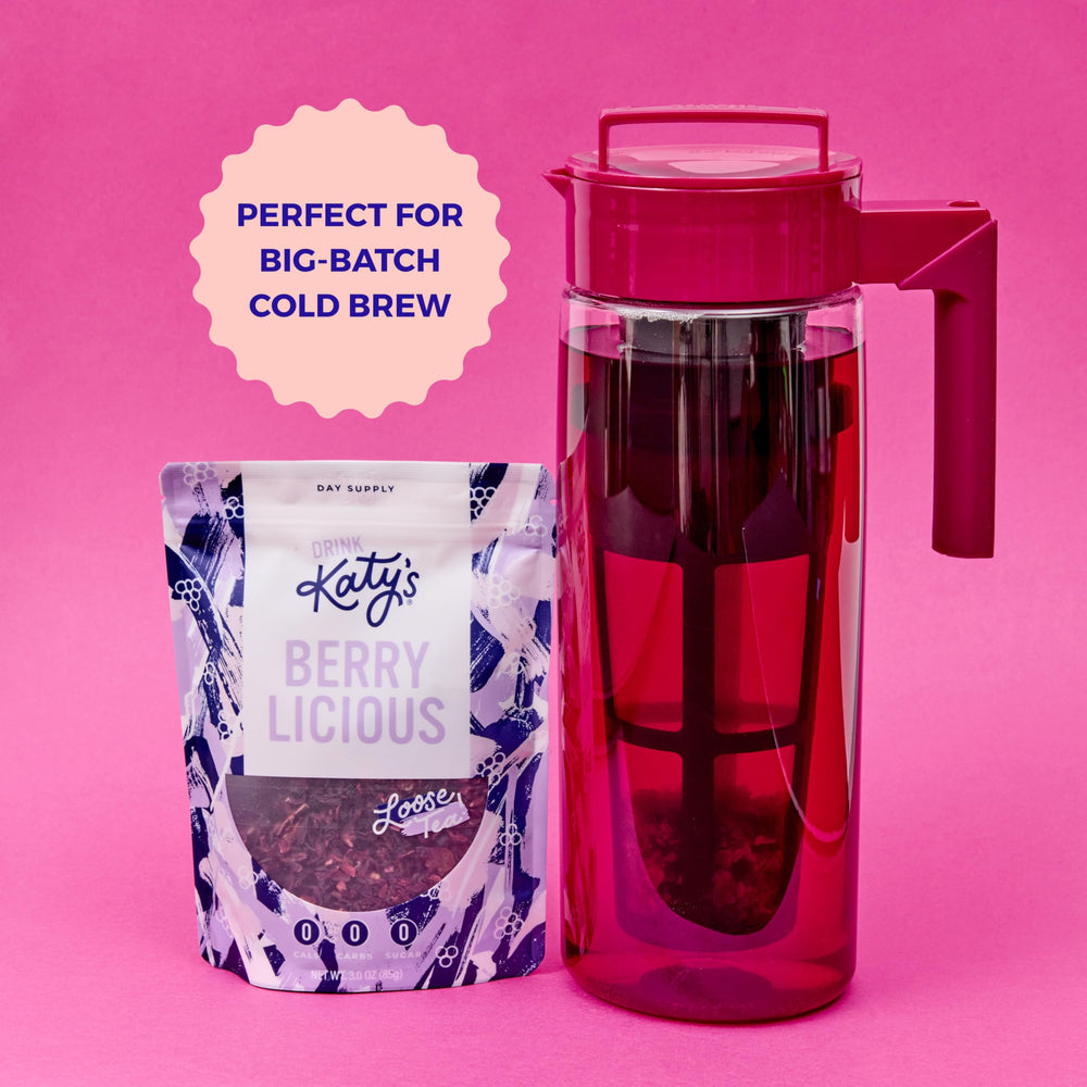 DRINK KATY'S glass of iced berry tea, sugar-free.