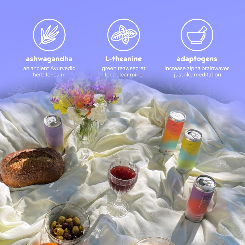 Drink Your Meditation Moment ingredients closeup – real fruits and botanicals in view.