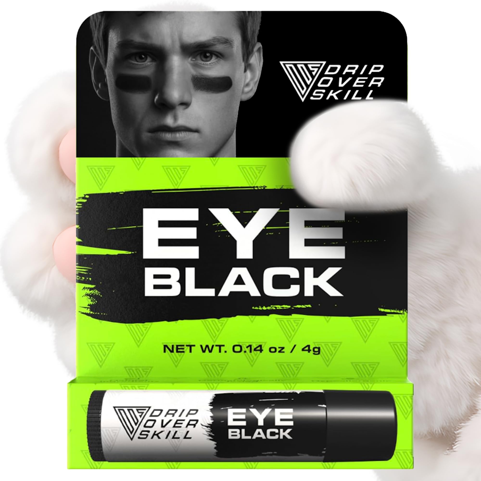 Drip Over Skill Eye Black stick—natural ingredients for skin-safe wear during games.