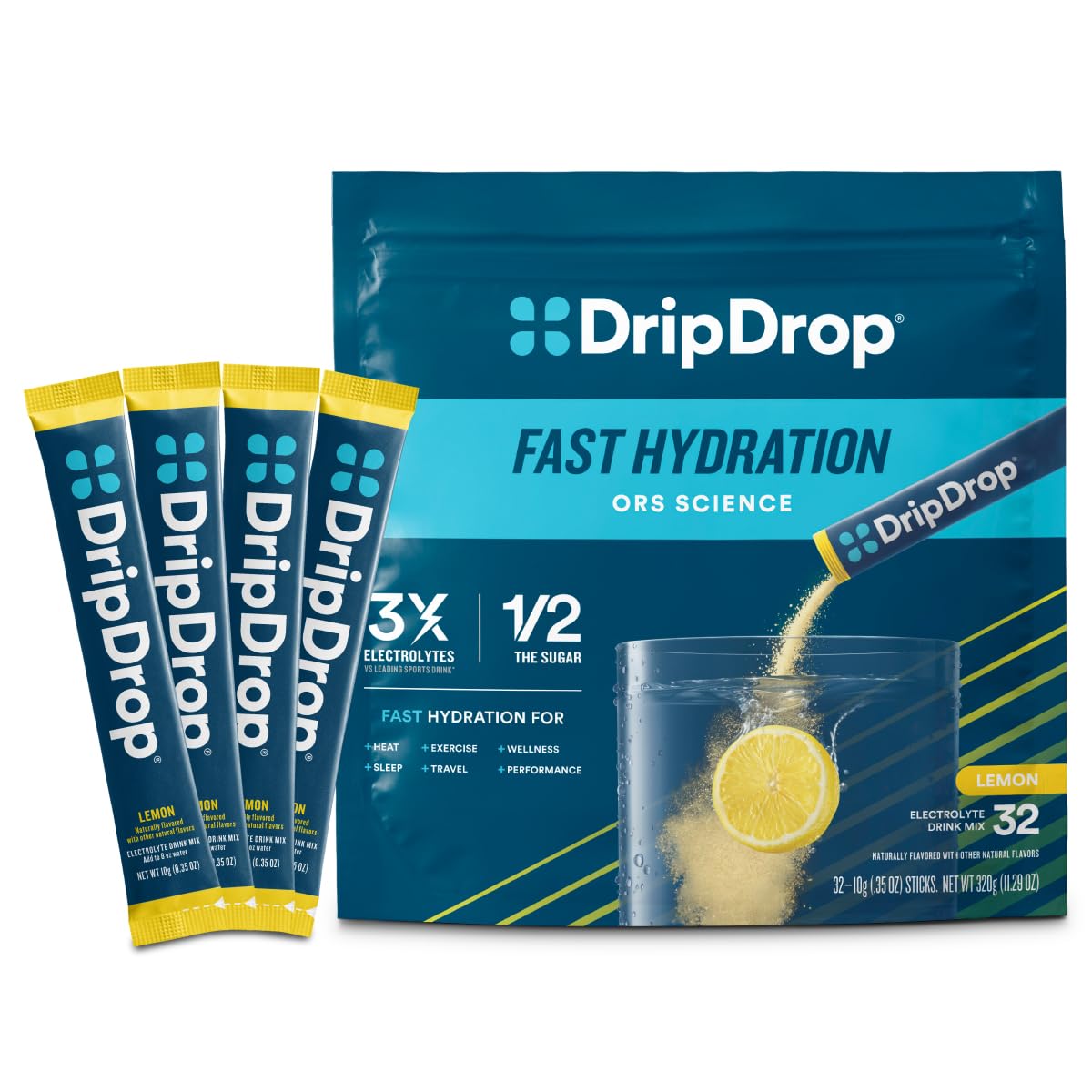 DripDrop Lemon hydration packets on the go for quick refresh