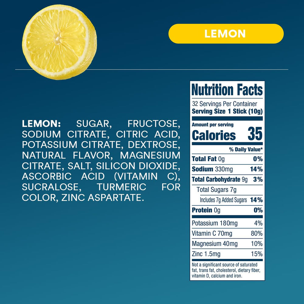 DripDrop Lemon ingredients include key electrolytes and vitamin C