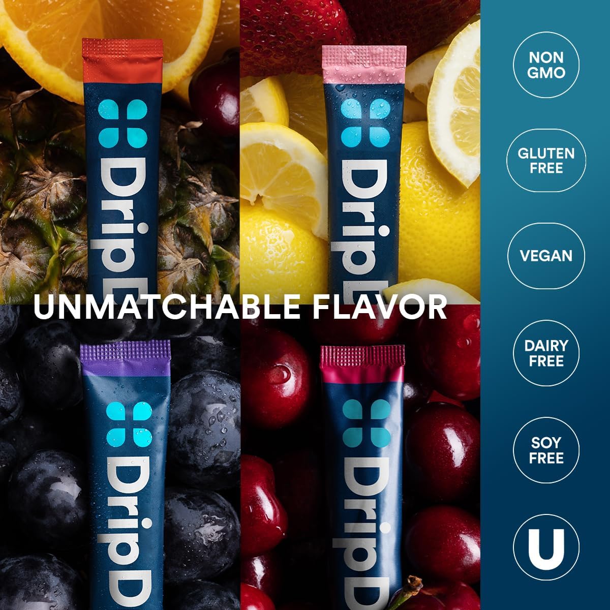 DripDrop single-serve packets on the go, easy to carry and mix for hydration.